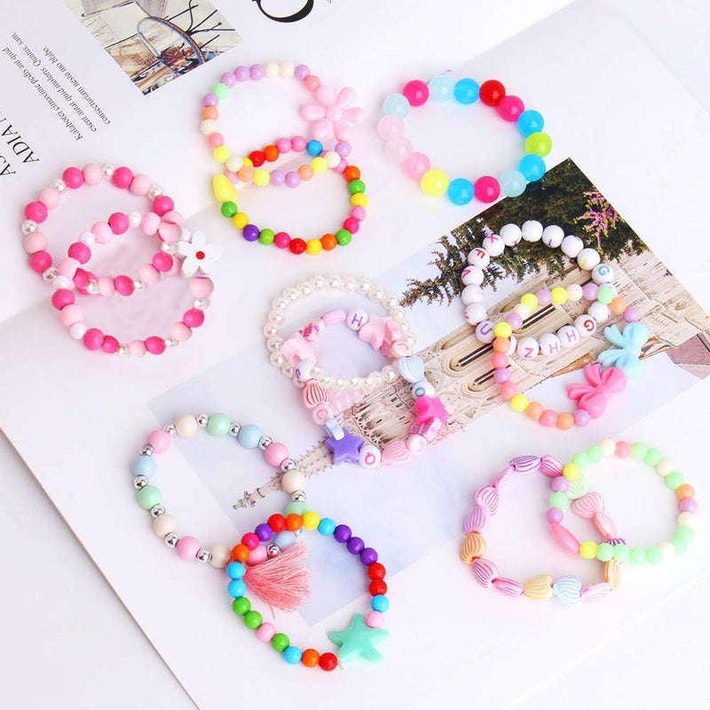 ONESING 22 Pcs Toddler Costume Jewelry Gift Princess Necklace Bracelet Set Girls Play Jewelry Kit Necklace Bracelet for Kids Play Dress Up - Image 4